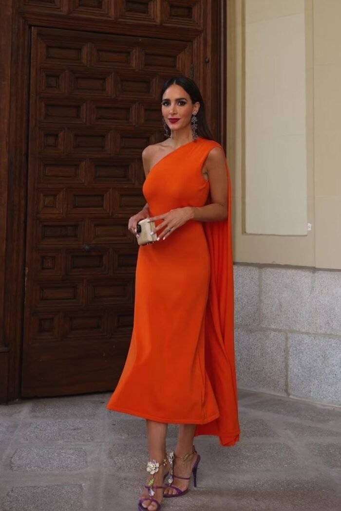 Laura One-shoulder Cape Knit Midi Dress - Image 2