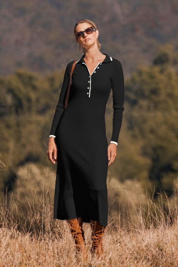 Laurel Button-up Collared Midi Knit Dress - Image 9