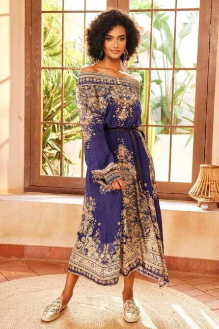 Leila Paisley-print Long Sleeves Maxi Dress
