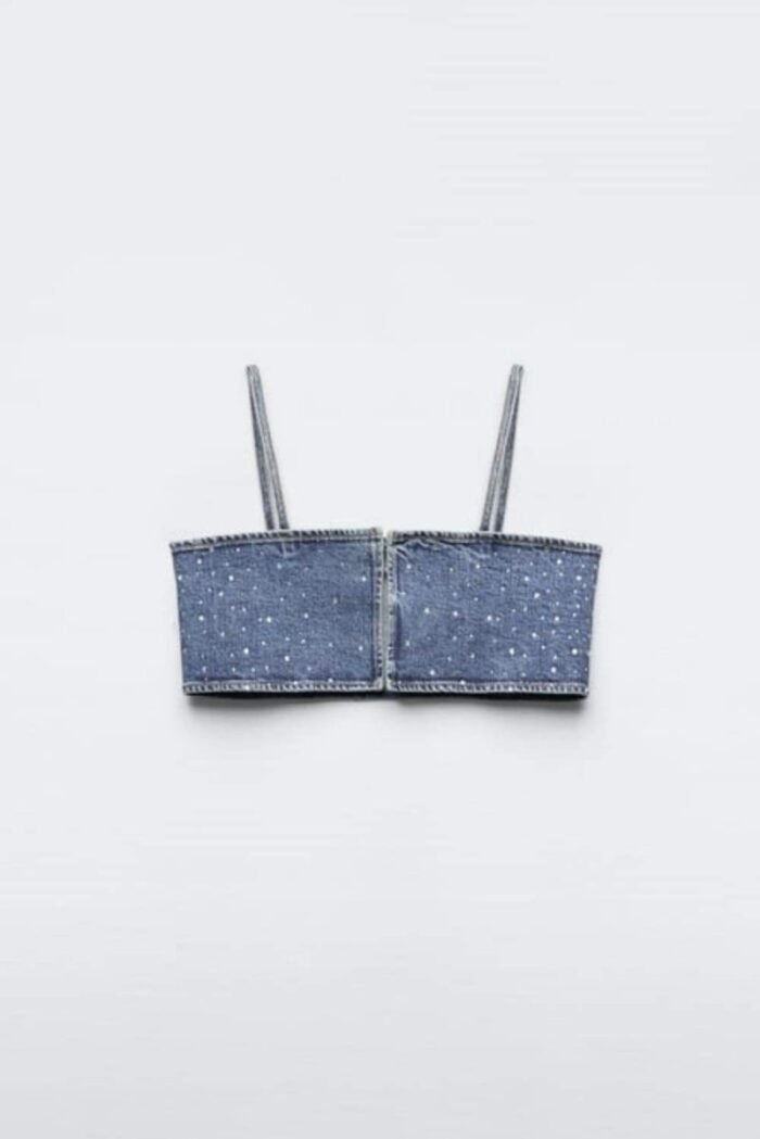 Lena Diamante Denim Crop Top - Image 8