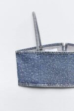 Lena Diamante Denim Crop Top - Image 6