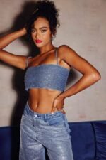 Lena Diamante Denim Crop Top - Image 4