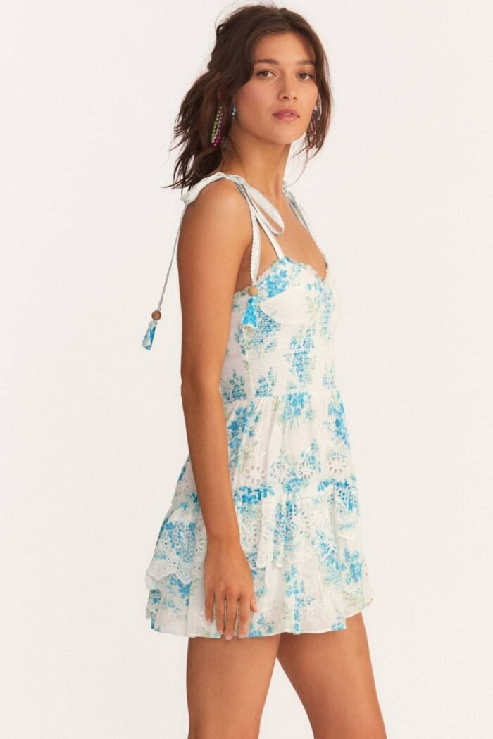 Liv Printed Embroidered Lace Tiered Mini Dress - Image 4