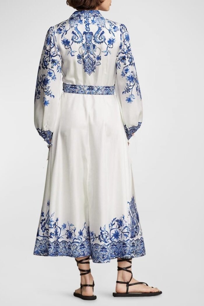 Liz Printed Belted Flare Midi Shirt Dress - Image 4