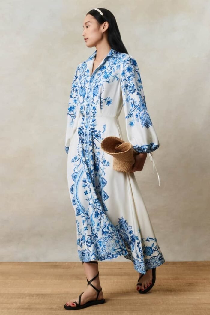 Liz Printed Belted Flare Midi Shirt Dress - Image 2