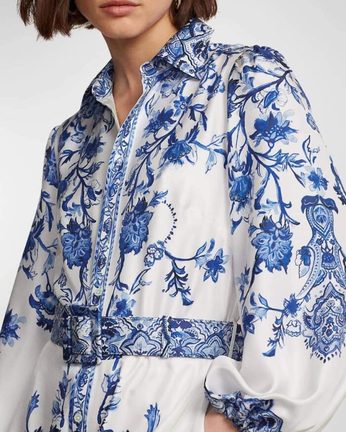 Liz Printed Belted Flare Midi Shirt Dress - Image 3