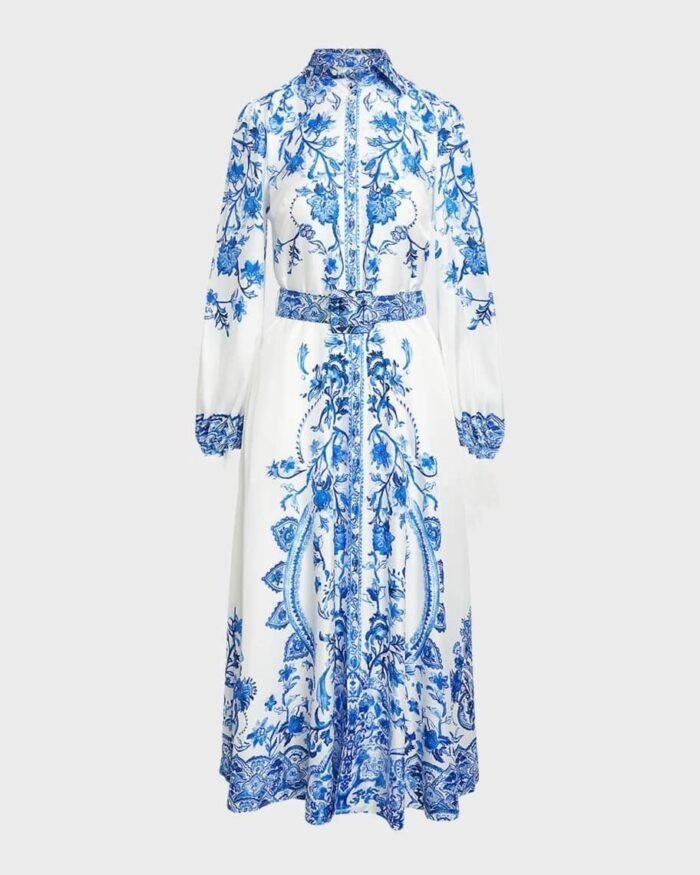 Liz Printed Belted Flare Midi Shirt Dress - Image 5