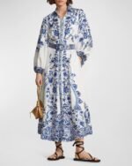 Liz Printed Belted Flare Midi Shirt Dress