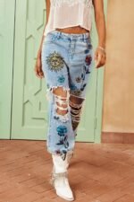 Liza Floral & Sun Printed Ripped Jeans - Image 2
