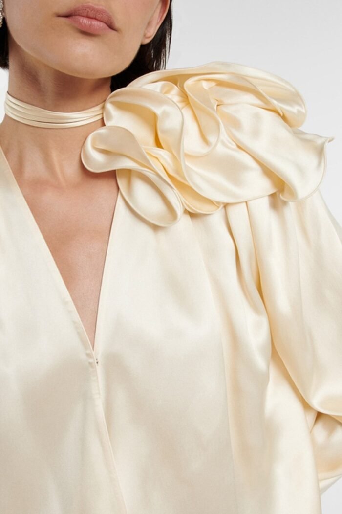 Lorraine Flower Satin Flowy Blouse - Image 2