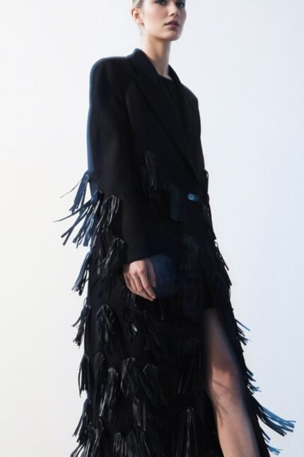 Louisa Leather-Tasseled Wool Coat