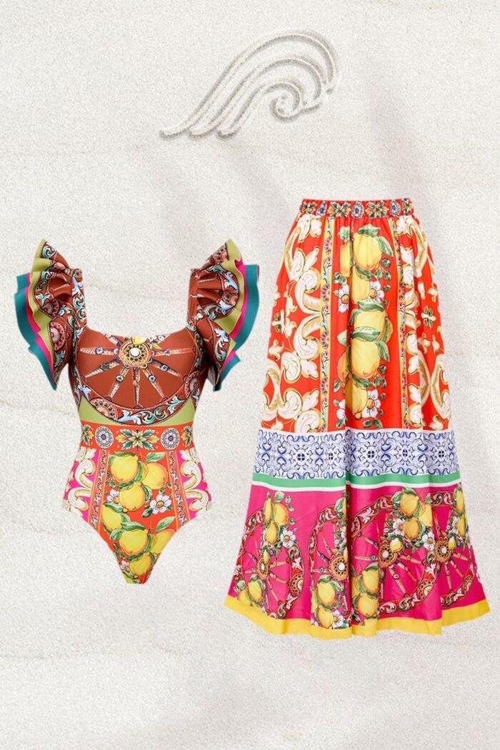 Lucinda Printed Ruffle Two-pieces Swim Set - Image 1