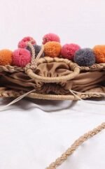 Luna Pom Pom Straw Basket Bag - Image 3
