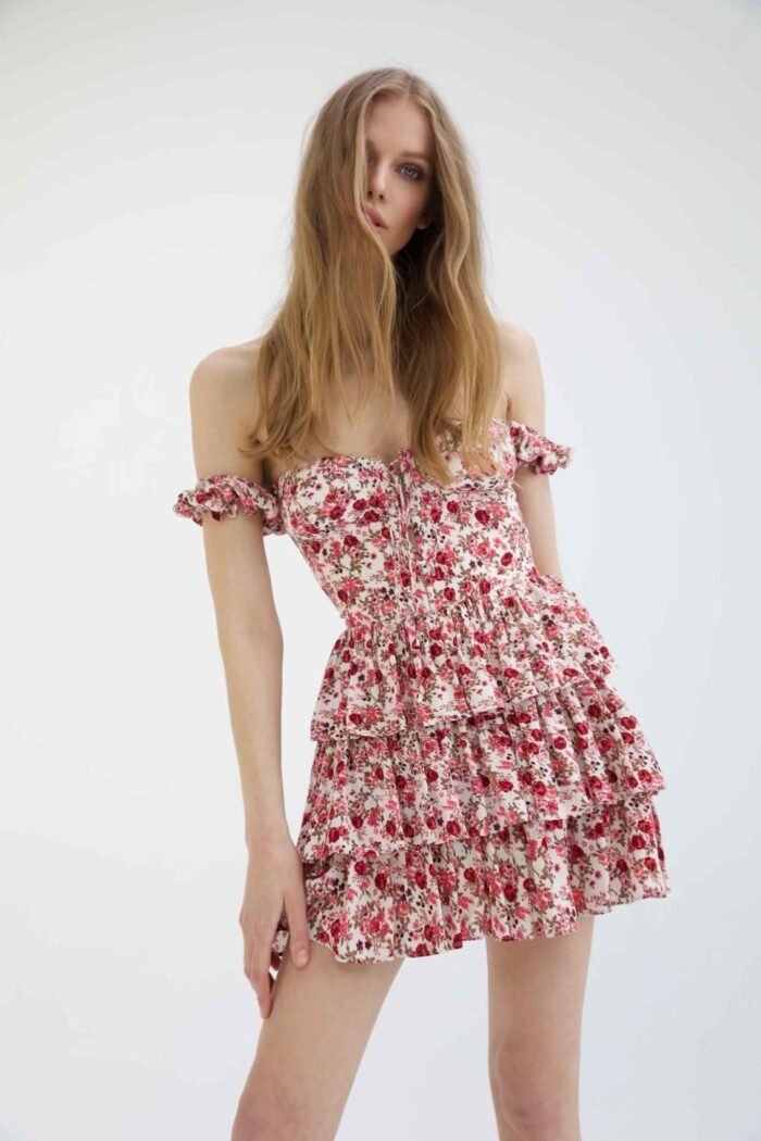 Mabel Printed Corset Tiered Mini Dress - Image 4