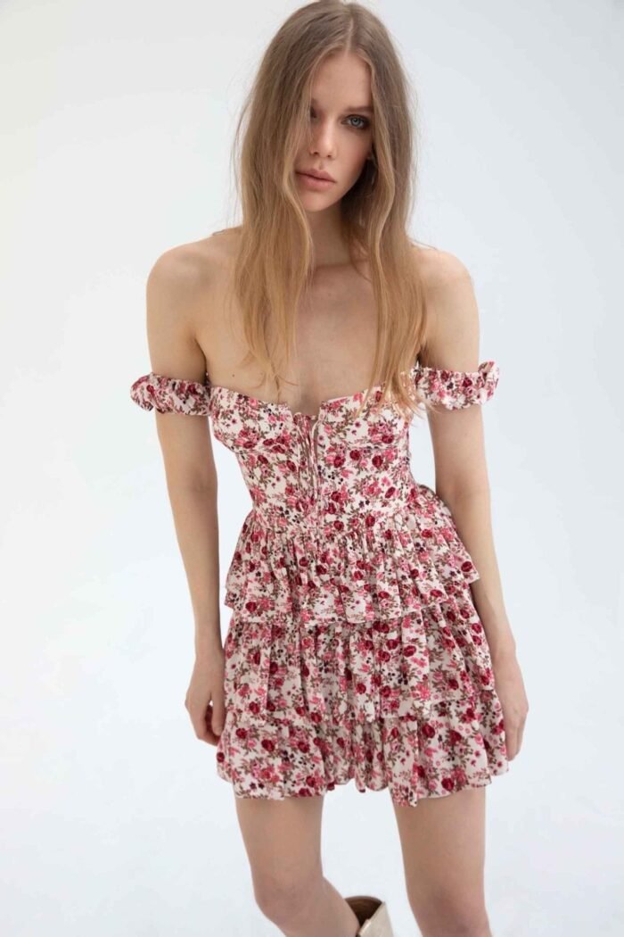 Mabel Printed Corset Tiered Mini Dress - Image 5