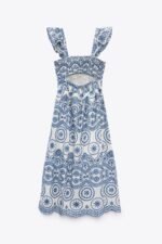 Maud Embroidered Lace Shirred Bodice Midi Dress - Image 5
