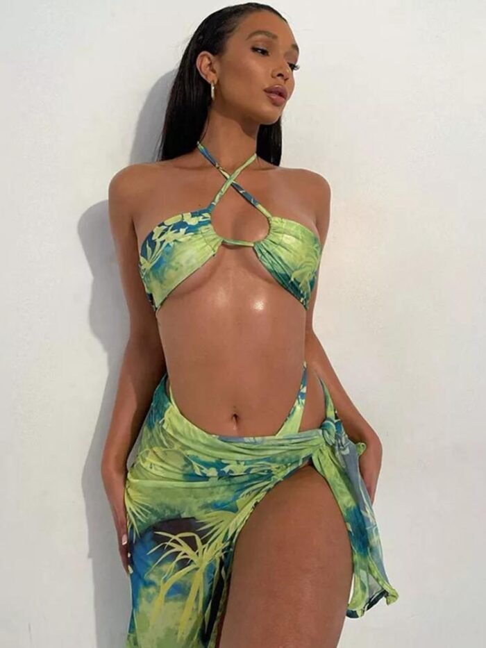 Maxine Tropical Printed Three-piece Bikini Set - Image 4