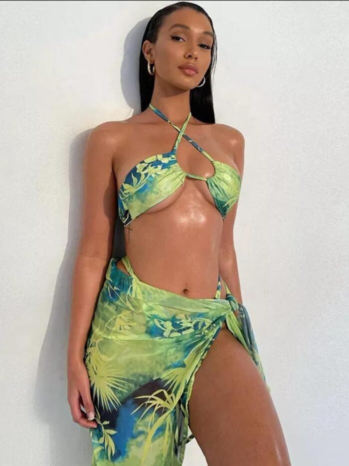 Maxine Tropical Printed Three-piece Bikini Set - Image 1