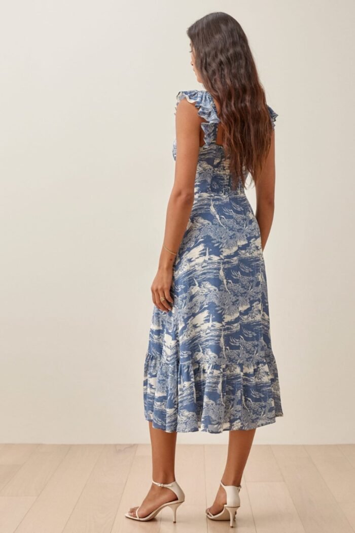 Meg Printed Ruffle Slit Midi Dress - Image 4
