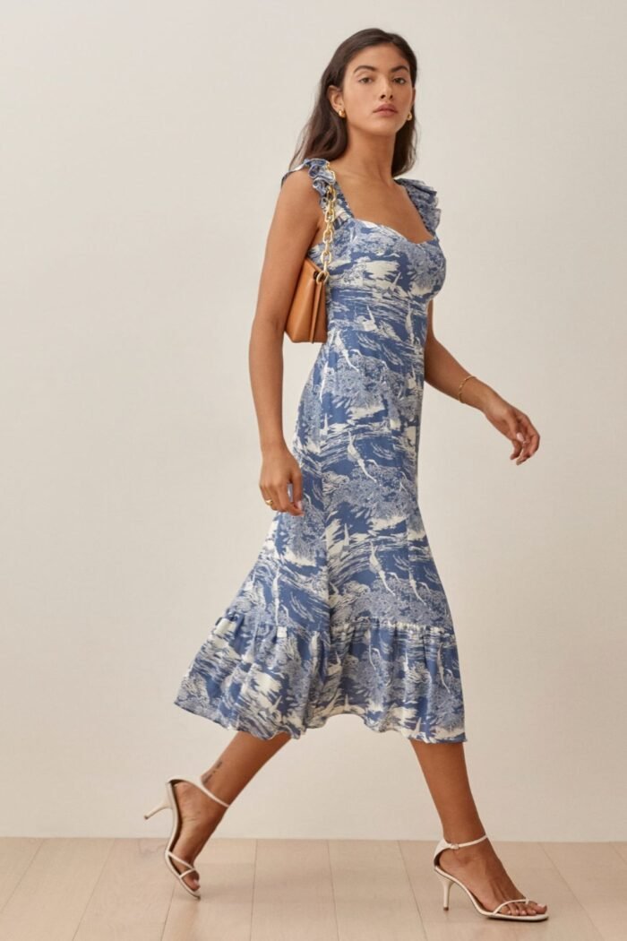 Meg Printed Ruffle Slit Midi Dress - Image 2