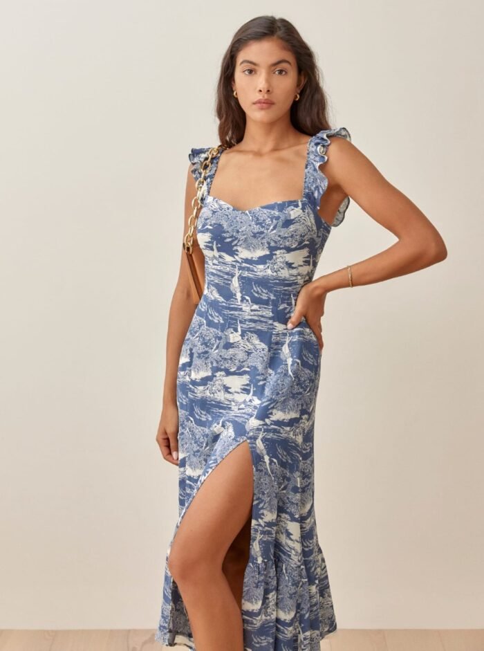 Meg Printed Ruffle Slit Midi Dress - Image 3