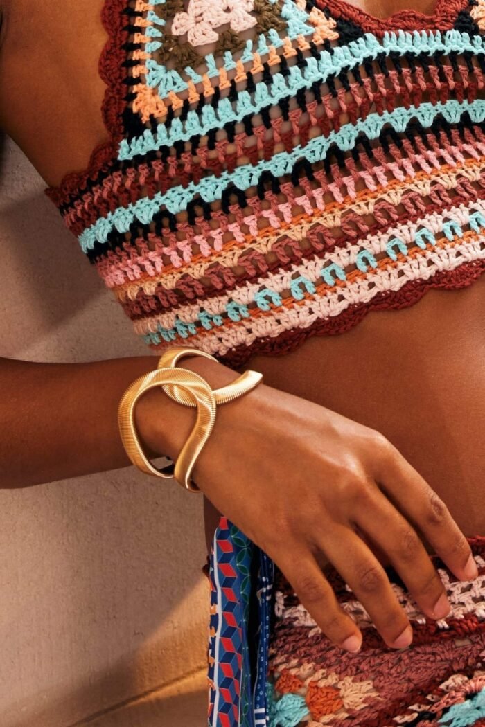 Metallic Textured Geometric Bracelet - Image 2