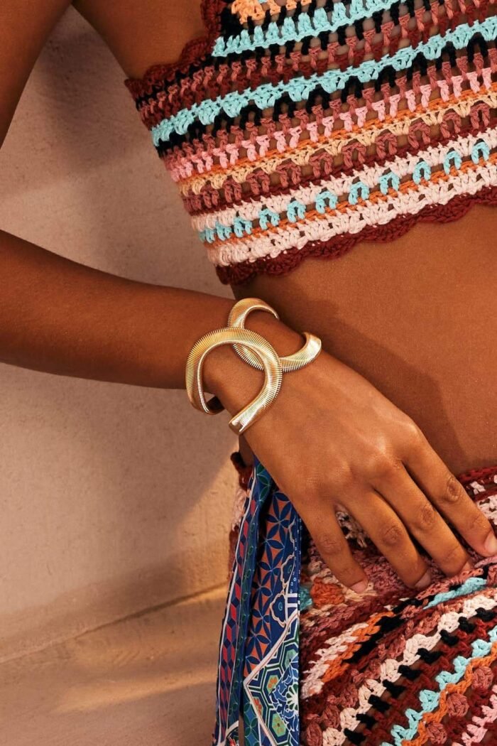 Metallic Textured Geometric Bracelet - Image 4