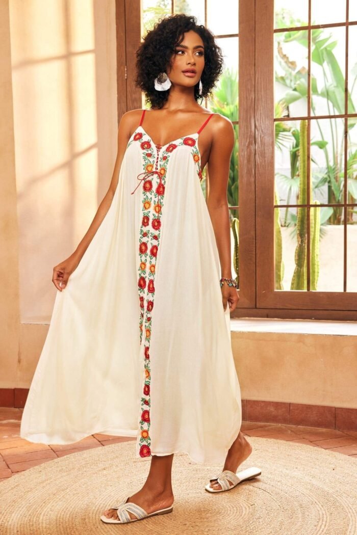 Mila Floral Embroidered V-neck Maxi Slip Dress - Image 3