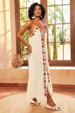 Mila Floral Embroidered V-neck Maxi Slip Dress - Image 4