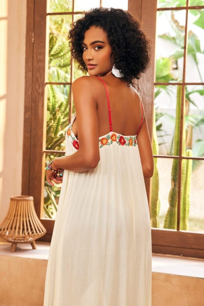 Mila Floral Embroidered V-neck Maxi Slip Dress - Image 5