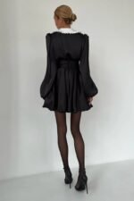 Milena V-neck Lantern Sleeve Mini Dress - Image 3