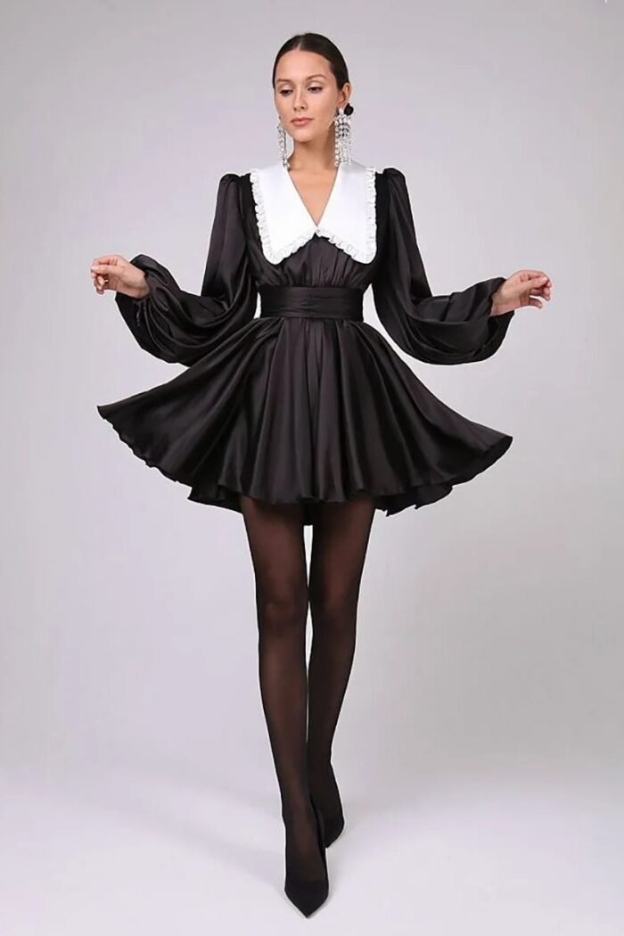 Milena V-neck Lantern Sleeve Mini Dress - Image 4