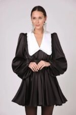 Milena V-neck Lantern Sleeve Mini Dress - Image 5