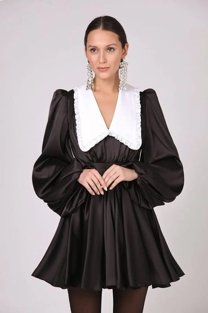 Milena V-neck Lantern Sleeve Mini Dress - Image 5