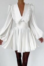 Milena V-neck Lantern Sleeve Mini Dress - Image 10