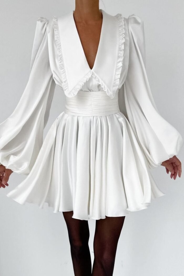 Milena V-neck Lantern Sleeve Mini Dress - Image 10