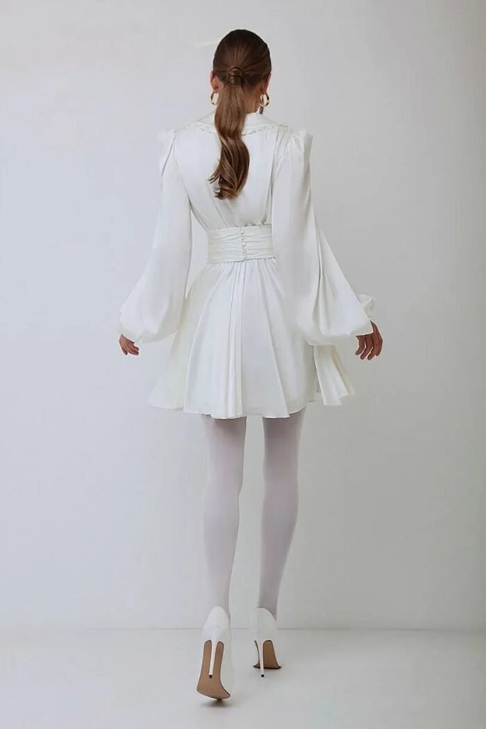 Milena V-neck Lantern Sleeve Mini Dress - Image 14