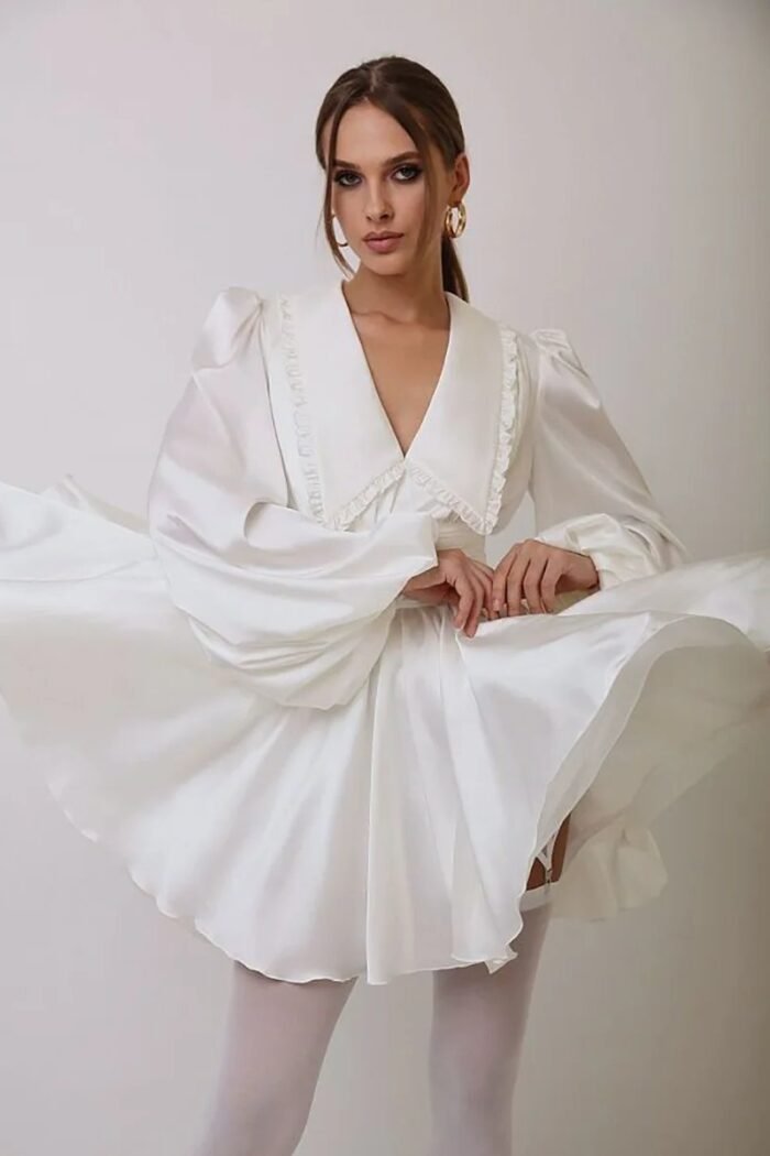 Milena V-neck Lantern Sleeve Mini Dress - Image 13