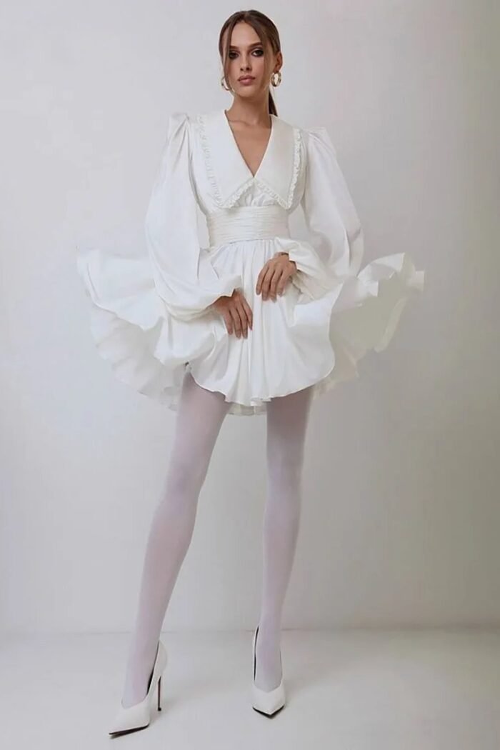 Milena V-neck Lantern Sleeve Mini Dress - Image 11