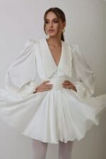 Milena V-neck Lantern Sleeve Mini Dress - Image 12