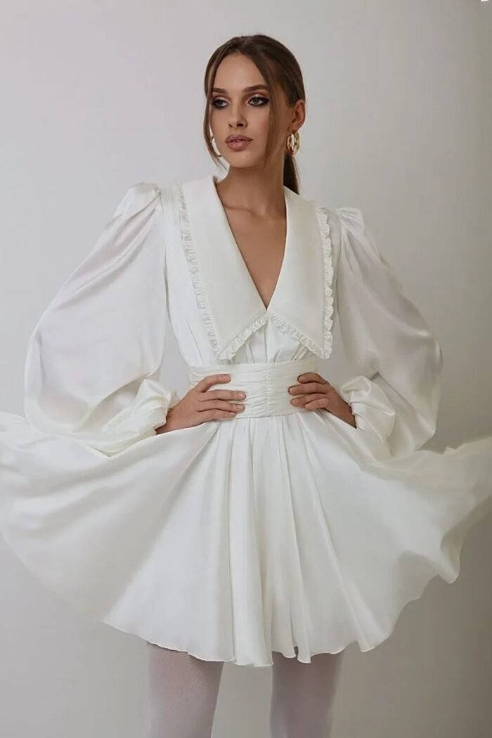 Milena V-neck Lantern Sleeve Mini Dress - Image 12
