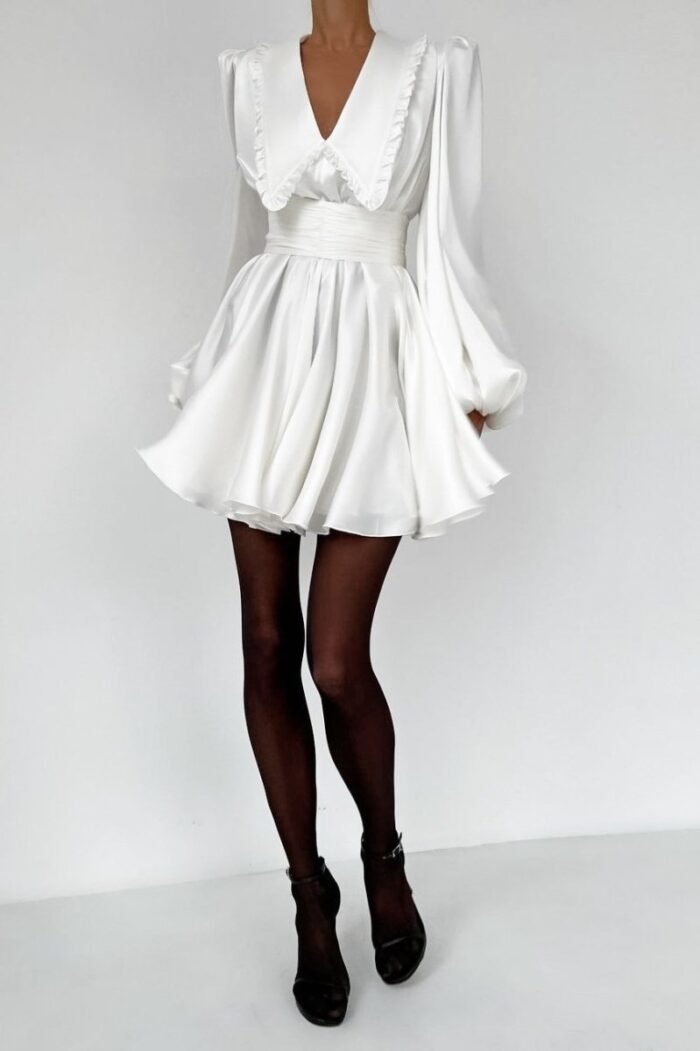 Milena V-neck Lantern Sleeve Mini Dress - Image 9