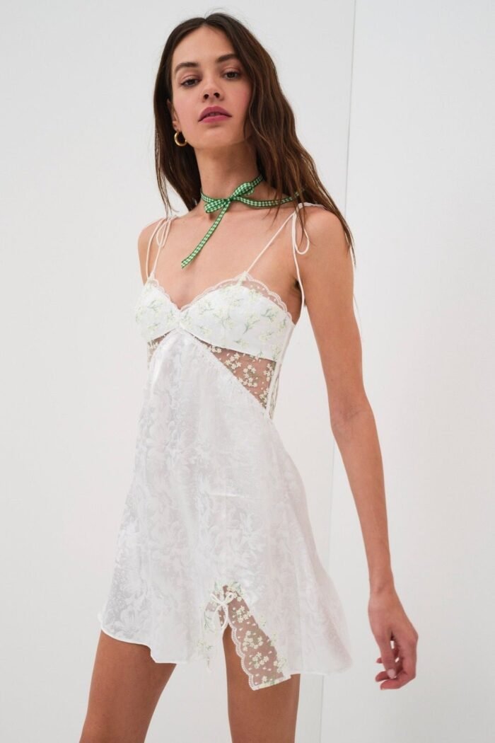 Muriel Lace Cut-out Satin Lounge Dress - Image 1
