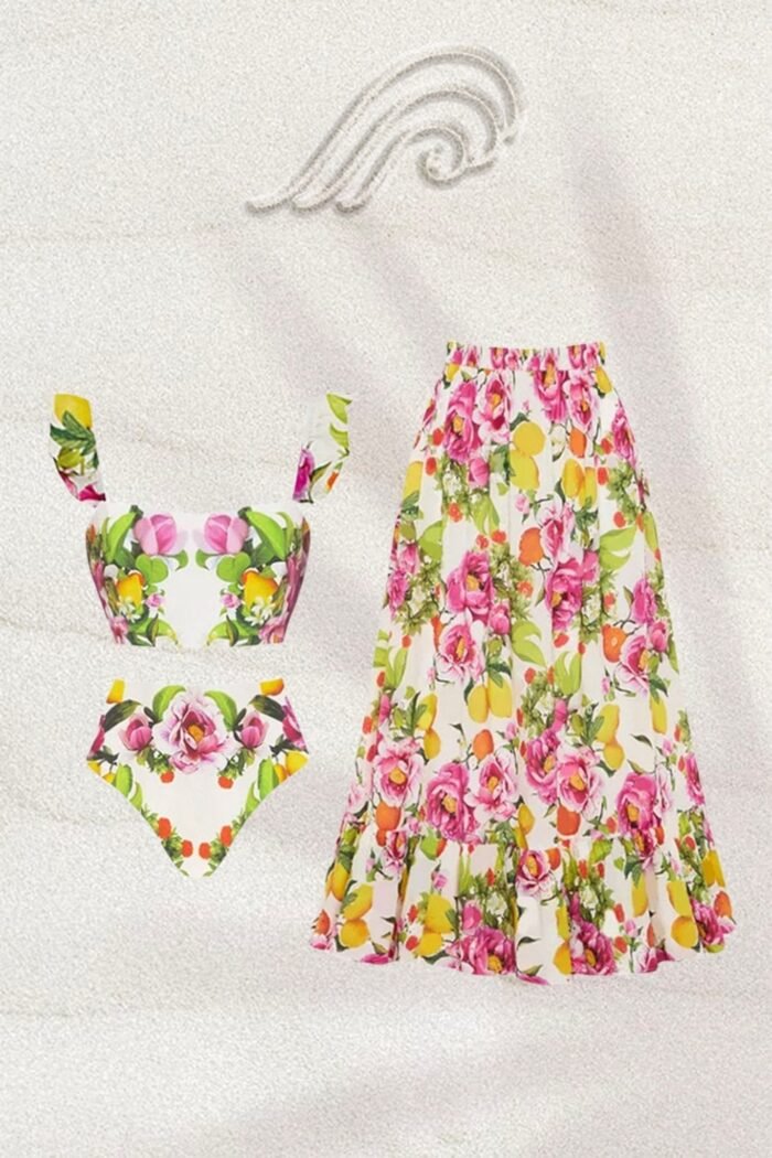 Nate Printed Ruffle Three-pieces Swim Set - Image 1