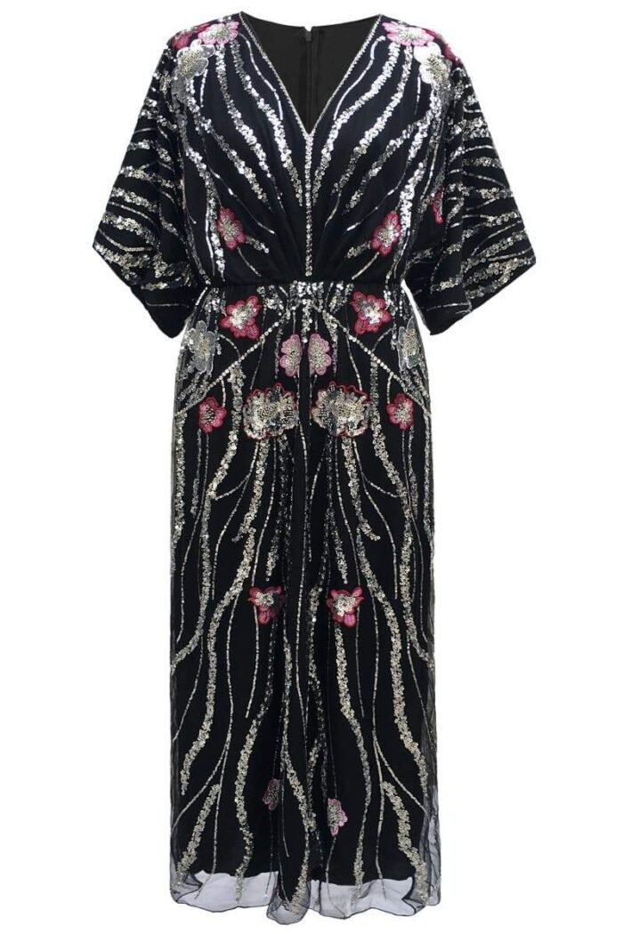 Nina Floral Embroidered Sequins Maxi Dress - Image 8