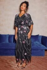 Nina Floral Embroidered Sequins Maxi Dress - Image 4