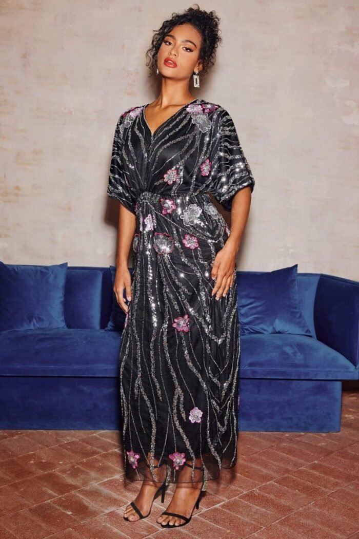 Nina Floral Embroidered Sequins Maxi Dress - Image 4