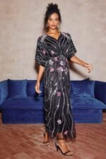 Nina Floral Embroidered Sequins Maxi Dress - Image 3