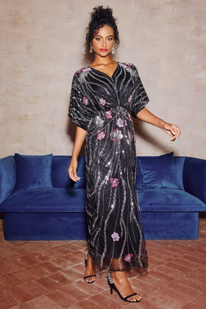 Nina Floral Embroidered Sequins Maxi Dress - Image 3