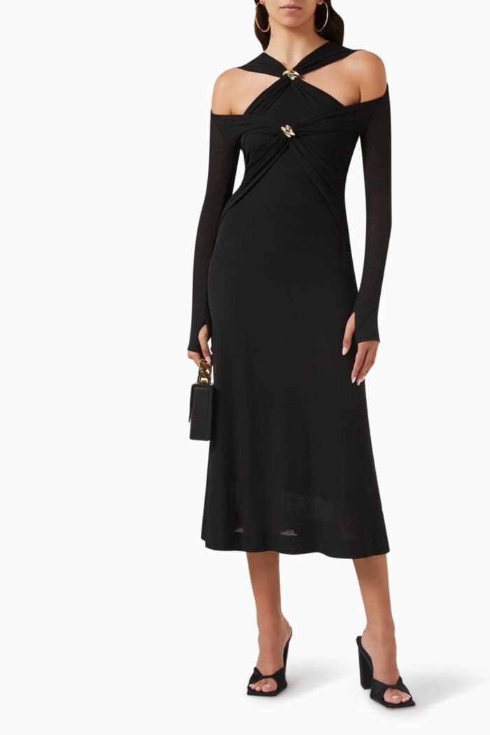 Nita Cut-out Cross Bodice Midi Knit Dress - Image 1